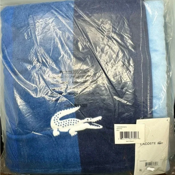 NWT Lacoste Waterfall Blue Oversized Beach Towel Croc Logo 100% 36”x72” - Picture 8 of 10